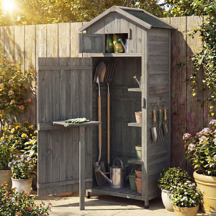 70 Inch Tall Garden Tool Storage Cabinet with Lockable Doors and Foldable Table