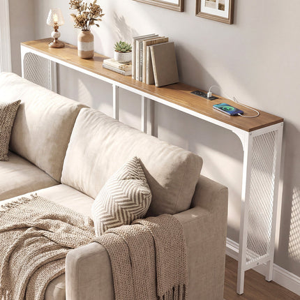 71 Inch Narrow Console Table with Power Outlet for Small Space