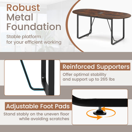 71 Inches Executive Table Oval Home Office Table with Cable Management Hole-Rustic Brown