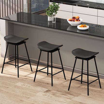 Set of 2 Swivel Barstools Faux Leather Upholstered Backless with Footrest