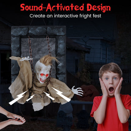 Halloween Hanging Animated Zombie Prisoner Decoration Sound-Activated