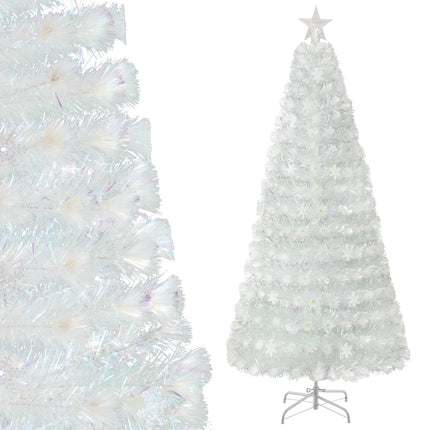 5/6/7 Feet Pre-Lit White Artificial Christmas Tree with Iridescent Leaves