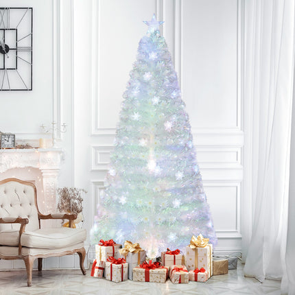 5/6/7 Feet Pre-Lit White Artificial Christmas Tree with Iridescent Leaves