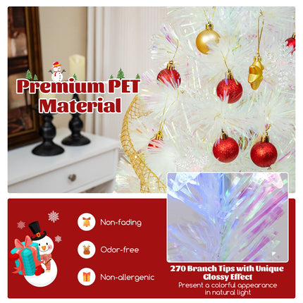 5/6/7 Feet Pre-Lit White Artificial Christmas Tree with Iridescent Leaves