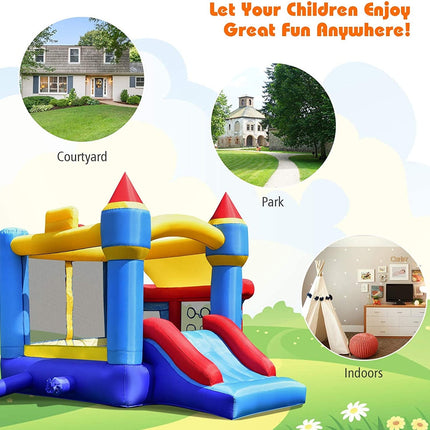 Castle Slide Inflatable Bounce House with Ball Pit and Basketball Hoop