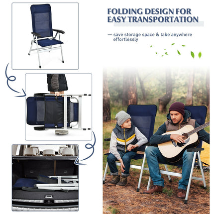 2Pcs Patio Dining Chair with Adjust Portable Headrest-Blue