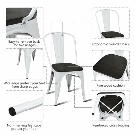 4 Pieces Tolix Style Metal Dining Side Chair Stackable Wood Seat