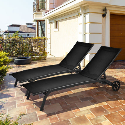 6-Poisition Adjustable Outdoor Chaise Recliner with Wheels