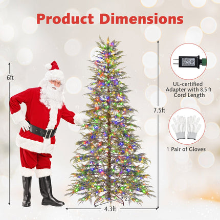 7.5 Feet Artificial Christmas Tree with Branch Tips and Colorful LED Lights