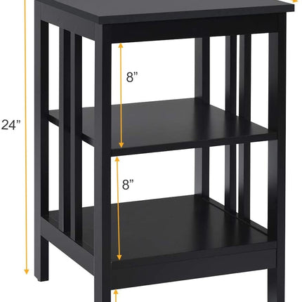 2 Pieces 3-Tier Nightstand with Reinforced Bars and Stable Structure