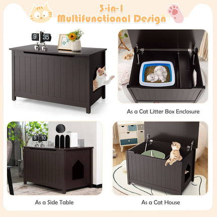 Wooden Cat Litter Box Enclosure with Top Opening Side Table Furniture
