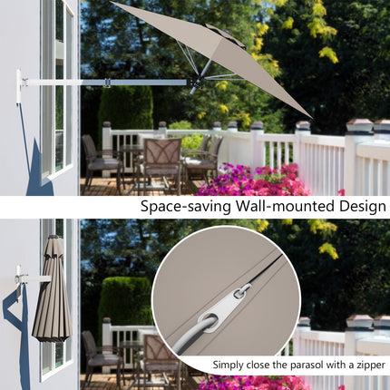 8ft Wall-Mounted Telescopic Folding Tilt Sun Shade Umbrella
