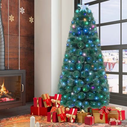 5/6/7 FT Pre-Lit Fiber Optic Christmas Tree with 148/185/226 Multi-Color LED Lights and Top Star Light