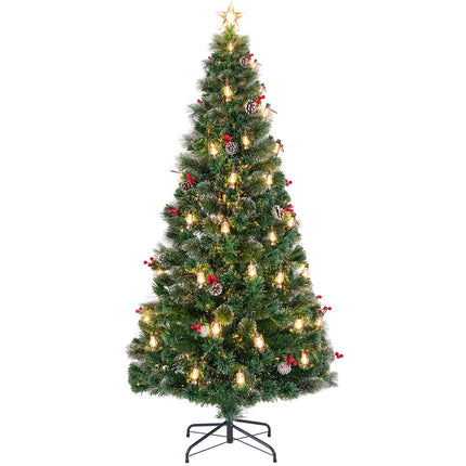 5/6/7 Feet Artificial Christmas Tree with Red Berries and Kerosene Lamps