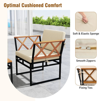 7 Piece Outdoor Conversation Set with Cushions and Bungee Rope Seat-Beige