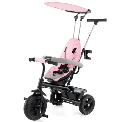 7-in-1 Baby Stroller Tricycle with Adjustable Canopy and Foldable Footrests for Ages 9-60 Months Old