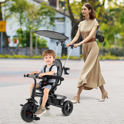 7-in-1 Baby Stroller Tricycle with Adjustable Canopy and Foldable Footrests for Ages 9-60 Months Old