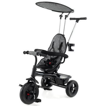 7-in-1 Baby Stroller Tricycle with Adjustable Canopy and Foldable Footrests for Ages 9-60 Months Old