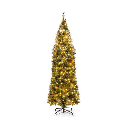 5/6/7/8/9 FT Pre-Lit Artificial Hinged Slim Pencil Christmas Tree
