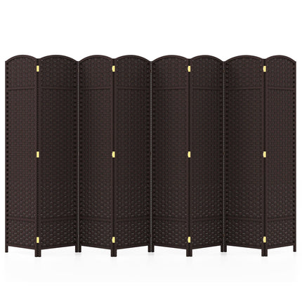8-Panel Folding Room Divider with Hand-woven Texture and Wood Frame