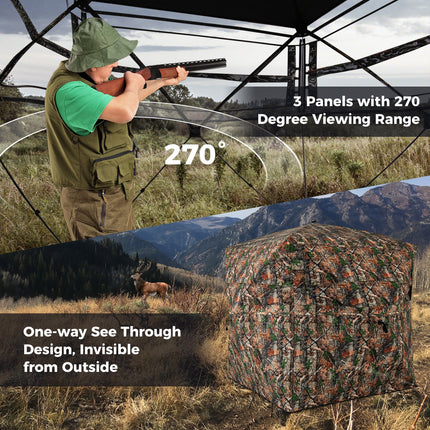 82 Inch Tall Hunting Blind 270° One Way See Through Ground Tent for 3-4 People