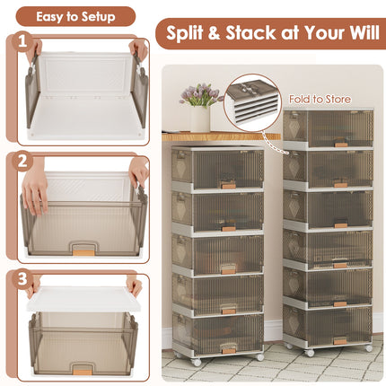 3/4/5/6-Cube Stackable Storage Bins with Detachable Wheels