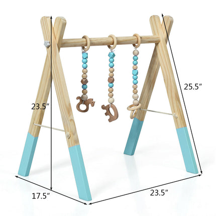 Portable 3 Wooden Newborn Baby Exercise Activity Gym Teething Toys Hanging Bar