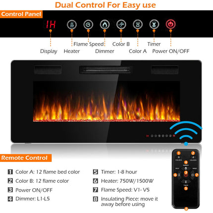 42 Inch Recessed Ultra Thin Electric Fireplace with Timer