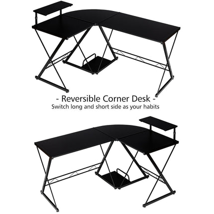 L-Shaped Desk Reversible Corner Computer Desk with Movable Shelf and CPU Stand