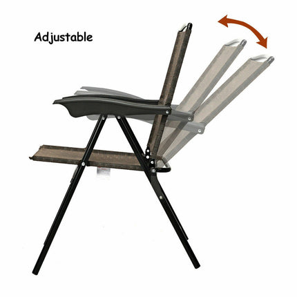 2 Pieces Folding Sling Chairs with Smooth Armrests and Adjustable Back for Patio