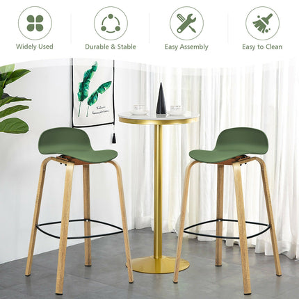 Set of 2 Modern Barstools Pub Chairs with Low Back and Metal Legs