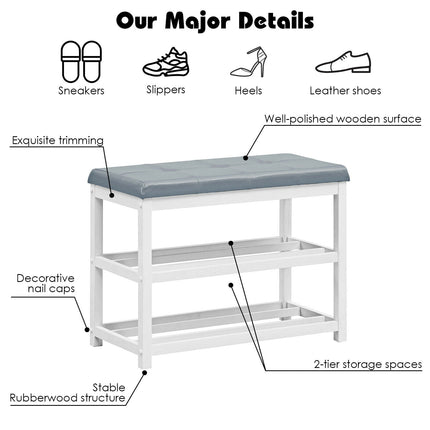 2-Tier Wooden Shoe Rack Bench with Padded Seat