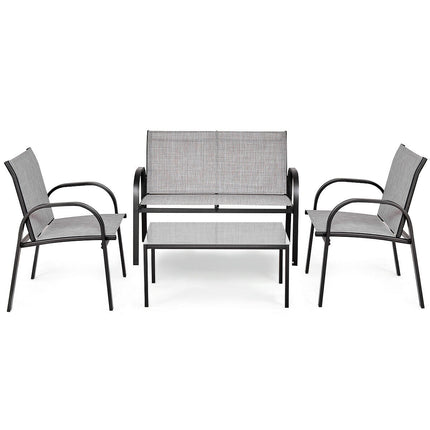 4 Pieces Patio Furniture Set with Glass Top Coffee Table