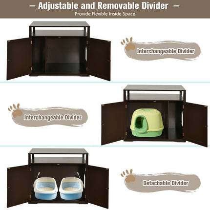 Wooden Cat Litter Box Enclosure Hidden Cat Washroom with Storage Layer