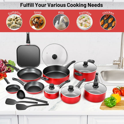 17 Pieces Hard Anodized Nonstick Cookware Pots and Pans Set