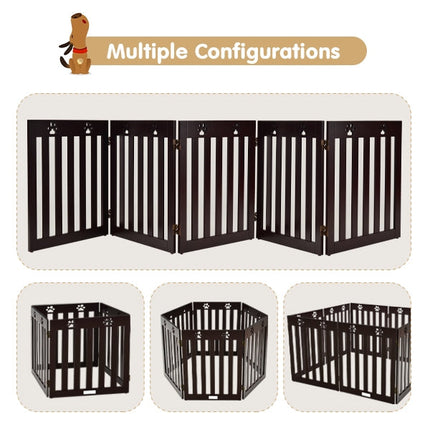 24 Inch Folding Wooden Freestanding Dog Gate with 360¬∞ Flexible Hinge for Pet