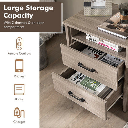 Modern Wood Grain Nightstand with Cable Hole and Open Compartment