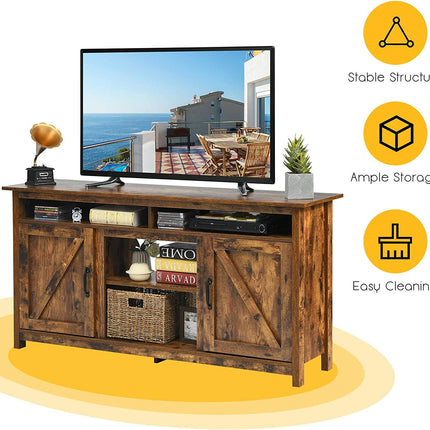 60”Industrial TV Stand Entertainment Center with Shelve and Cabinet-Brown