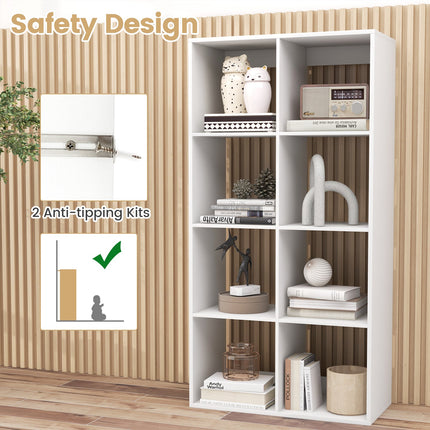 8 Cube Bookshelf with Back Guardrail for Living Room Bedroom-White