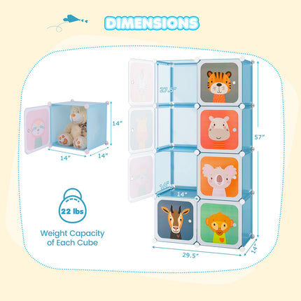 8-Cube Kids Wardrobe Closet with Clothes Hanging Section and Doors-Pink