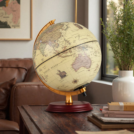 8 Inch Illuminated World Globe Night Light up Globe Lamp with Wooden Stand and HD Map