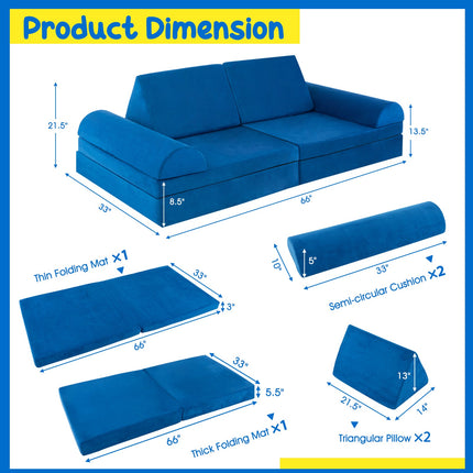 6 Pieces Convertible Kids Sofa Playset with Zipper