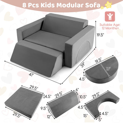 8 Pieces Kids Modular Play Sofa with Detachable Cover for Playroom and Bedroom