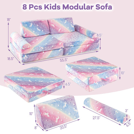 8 Pieces Modular Kids Play Couch Glow in the Dark Toddler Sectional Sofa