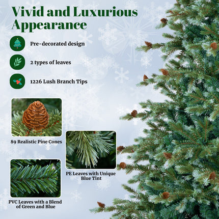6/7/8 Feet Christmas Tree with Warm White LED Lights and Pine Cones