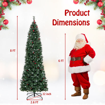 5/6/7/8/9 FT Pre-Lit Artificial Hinged Slim Pencil Christmas Tree