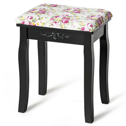 Vanity Wood Dressing Stool Padded Piano Seat with Rose Cushion