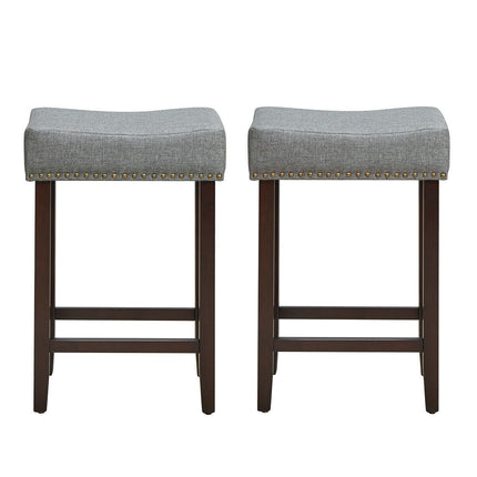 Set of 2 Nailhead Saddle Bar Stools 24 Inch Height