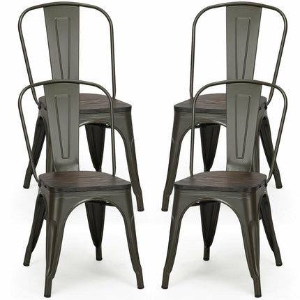 4 Pieces Tolix Style Metal Dining Side Chair Stackable Wood Seat