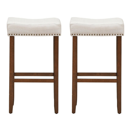 Set of 2 Nailhead Saddle Bar Stools 29 Inch Height